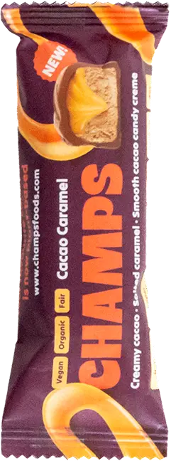 Das Produkt CHAMPS &bdquo;Cacao Caramel&ldquo; verpackt in Koehler NexPlus&reg; Advanced 75 gsm