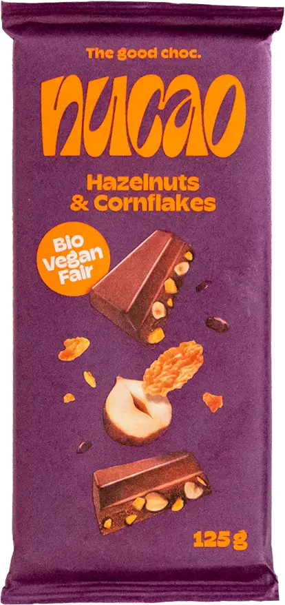 Das Produkt nucao &bdquo;Hazelnuts & Cornflakes&ldquo; verpackt in Koehler NexPlus&reg; Advanced 75 gsm