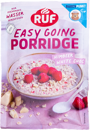 Das Produkt RUF &bdquo;Easy going Porridge&ldquo; verpackt in Koehler NexPlus&reg; Seal Pure MOB 72 gsm