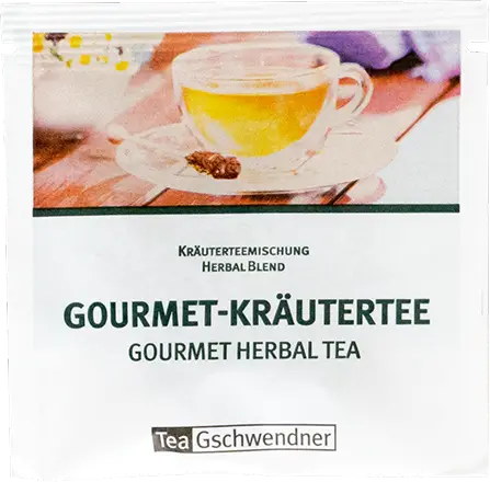Das Produkt Tee Gschwendner &bdquo;GOURMET KR&Auml;UTERTEE&ldquo; verpackt in Koehler NexPlus&reg; Seal Pure MOB 72 gsm